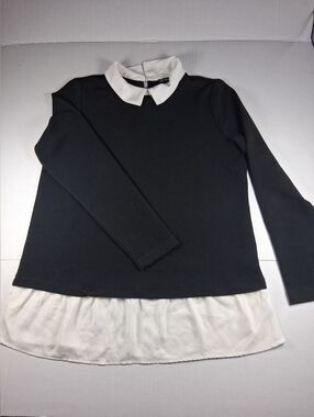 Adrianna Papell Women's Black Sweater Medium White Collar Long Sleeve